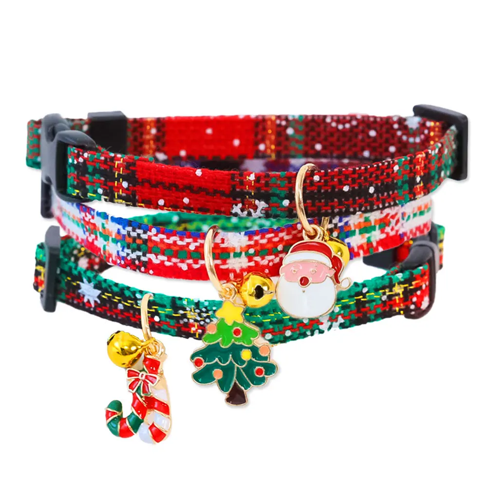 Christmas Cat Collar with Bell Christmas Tree Santa Claus Plaid Safety Breakaway Christmas Collars for Puppy Cat Kitten Accessor-animated-img