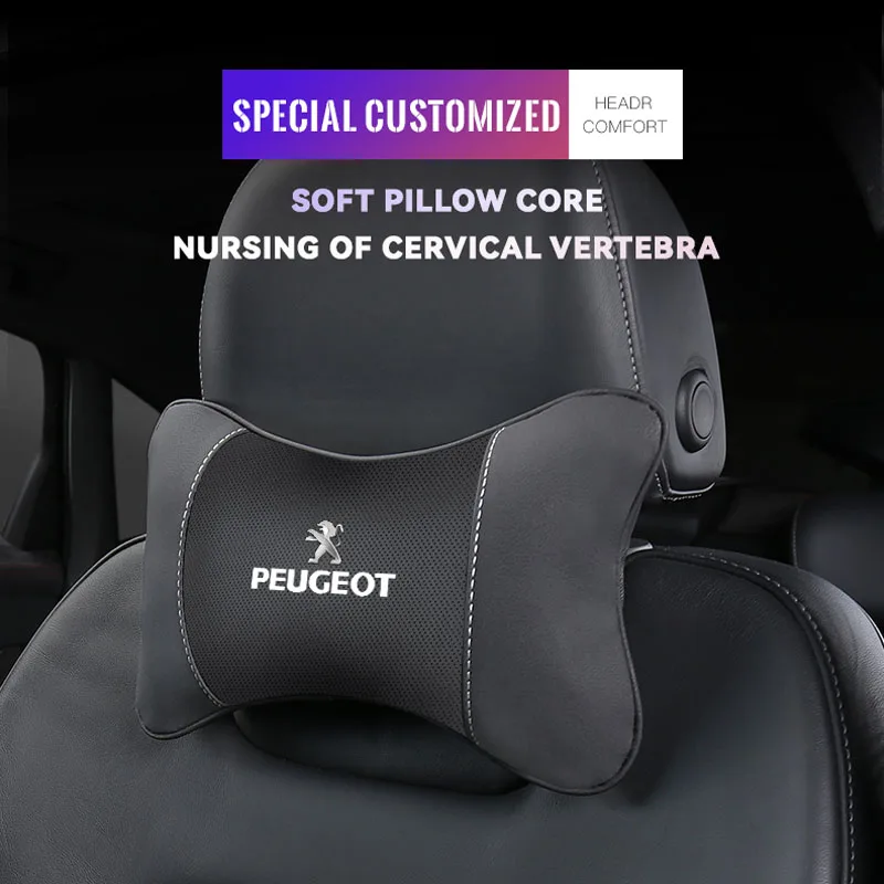 1Pcs Car Seat Headrest Auto Logo Neck Pillow For Peugeot 301 307 207 206 208 308 508 107 408 607 205 406 106 807 4008 108 407-animated-img