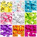 100Pcs Multicolor Acrylic Smiley Face Beads For DIY Bracelet Jewelry Making Accessories Plastic Flat Round Cartoon Smiling Beads