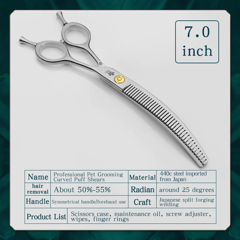 Refinement curved teeth scissors pet grooming thinning scissors 7inch curved fluffy shears dog trimming shears pet styling tools-animated-img