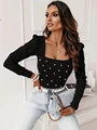 T Shirt For Women Knitted Long Sleeve Tops Pink Pulovers Square Collar Pearl Shirts & Blouses Winter Youthful Woman Clothes 2023 preview-4