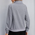 Women's Heathered Loose Fit Sweatshirt, Overlap Button Collar Sweater, Mock Neck Raglan Sleeve Buttoned Hoodie Grey Casual Tops preview-5