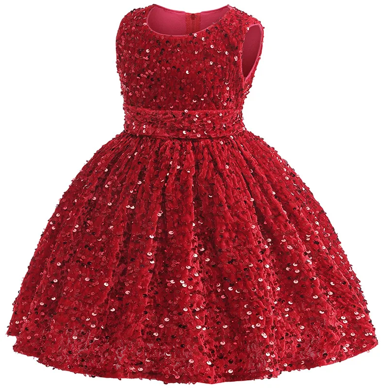 2024 New Christmas New Year Girls' Princess Dress Elegant Red Sequins Girls' Birthday Party Evening Dress New Year Clothing-animated-img