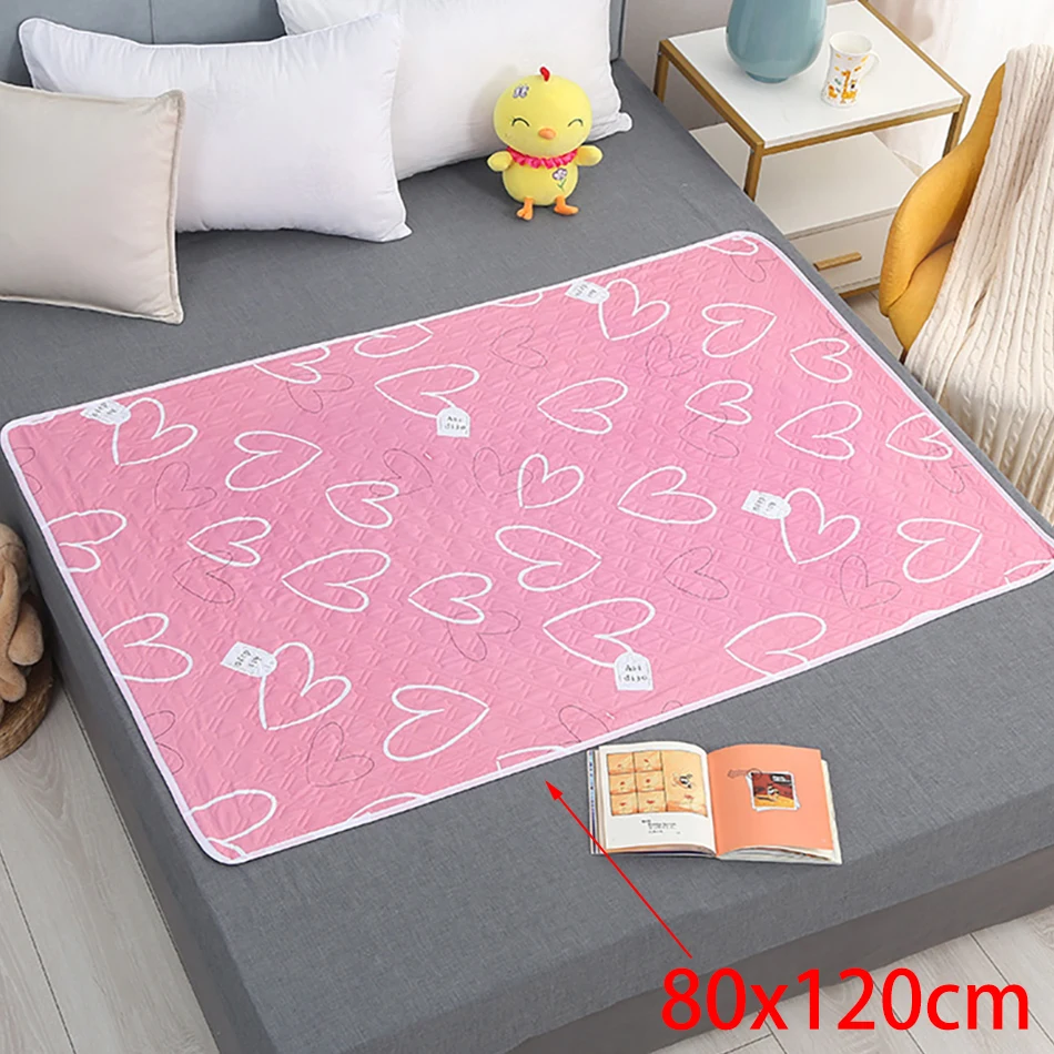 80x120cm 4 Layer Cartoon Dino Heart Diapering Mat Waterproof Washable Changing Pads for Night and Menstrual Protection Baby Care-animated-img