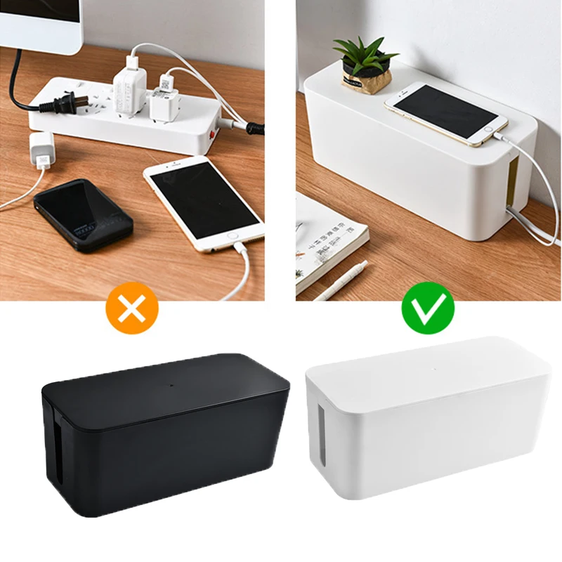 Cable Storage Box Power Board Wire Management Socket Strip Wire Case Dustproof Charger Socket Organizer Network Bin Charger-animated-img