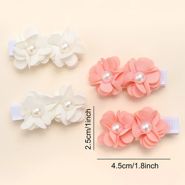 4PC Girl's Flower Hair Clips with Pearl-embellished Toddlers Hair Accessories Hair Clips Headwear Fully Wrapped Not Damage Hair-animated-img