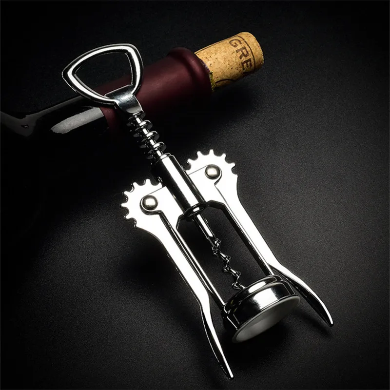 Stainless Steel Butterfly Corkscrew Red Wine Ah-So Two-prong Puller Wing Type Cork Remover Wine Bottle Opener Waiter's Friend-animated-img