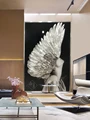 Pure hand-painted enamel decorative painting black and white porch light luxury modern mural art figure painting angel girl preview-3