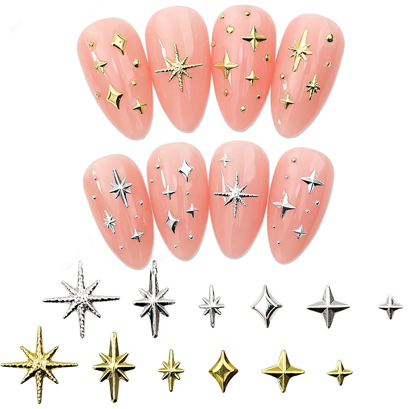 Random Mix Nail Rivet Studs Gold/silver Stars Light Nail Art Charms Asterism Starlight Accessories Manicure Supplies Products-animated-img