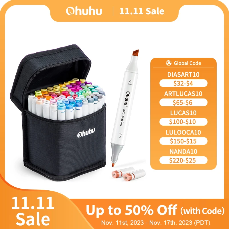 Ohuhu Oahu Marker Pen Set Alcohol Art Markers Dual Brush Felt Pen