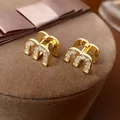 Zircon Drop Oil M Letter Ear Buckle Female Design High-grade Sense Stud Earrings for Women Fashion Light Luxury Jewelry Gifts preview-2