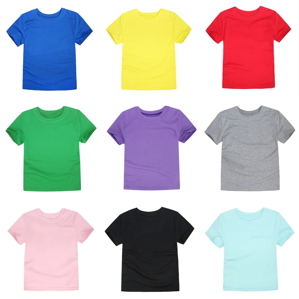 Summer Children T-shirts Solid Color Cotton Tees for Kids New Fashion Boys Girls Short Sleeve Top 2-14T Clothes Healthy T-shirts-animated-img