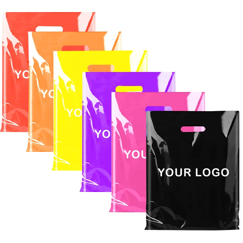 100 Pcs Customized Logo Color Shopping Bag With Handle Plastic Gift Bag Businss Customer Plastic Bag(excluding printing fee)-animated-img