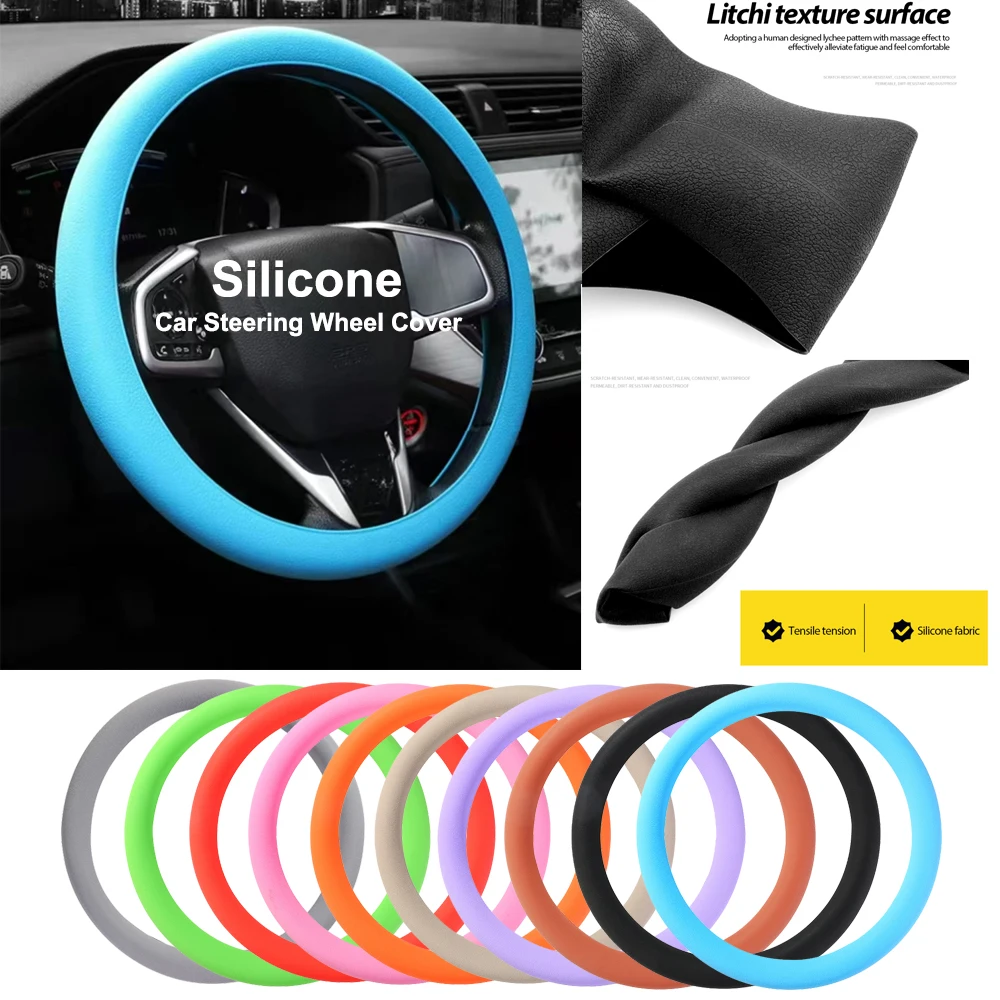 Silicone Car Steering Wheel Cover Elastic Protetive Cover Multi Color Auto interior Silica Gel Decoration Covers For Men Women-animated-img