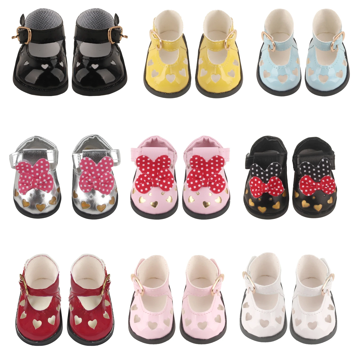 5.5CM PU Leather Mini Doll Shoes For 14 Inches American Doll Boots Hollowing Heart Bow Shoes For 35Cm Baby Girl,Lise,Nancy Dolls-animated-img