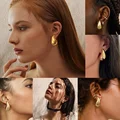 925 Sterling Silver 18K Gold Plated Chunky Dome Water Drop Earring for Women Vintage Glossy Thick Teardrop Hoop Earrings Jewelry preview-3