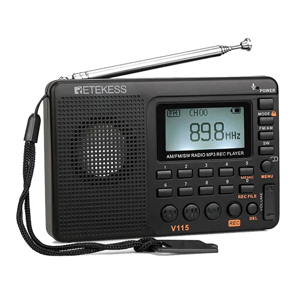 Retekess V115 Radio FM AM SW Portable Radios AM FM Rechargeable Shortwave Radio Battery Powered Full Waves USB Recorder For Gift-animated-img