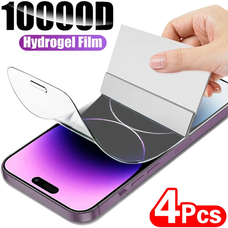 4Pcs Hydrogel Film Full Cover For iPhone 11 12 13 14 Pro Max Screen Protector For iPhone XS Max X XR 14 6 8 7 Plus Not Glass-animated-img