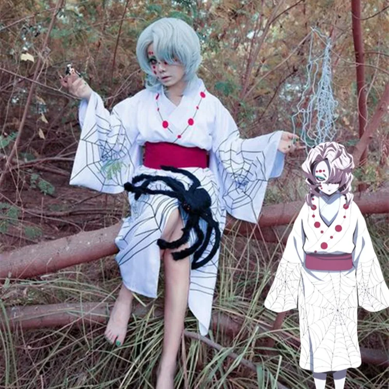 Demon Slayer Kimetsu no Yaiba White Spider Oni Ayaki Rui Cosplay Costume  Outfitt