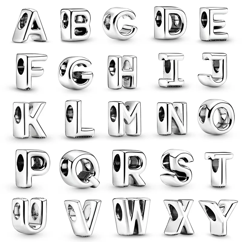 Hot Sale  26 Letter A~Z Alphabet DIY Name Beads Fit Original Pandora Charm Bracelet Bangles Fine Jewelry-animated-img