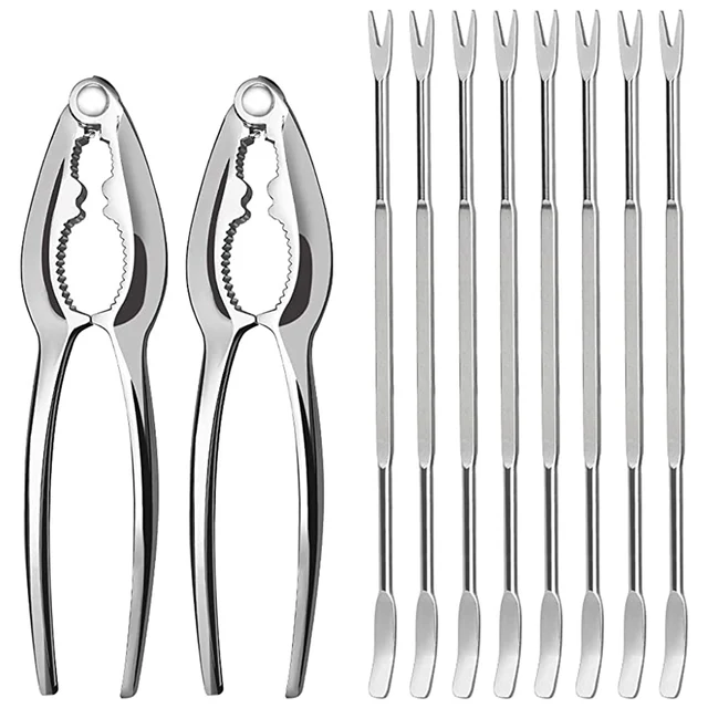 10Pcs Seafood Tools Set Crab Leg Tools Set with 2 Crab Leg Crackers and 2 Stainless Steel Crab Forks Lobster Leg Opener Set-animated-img