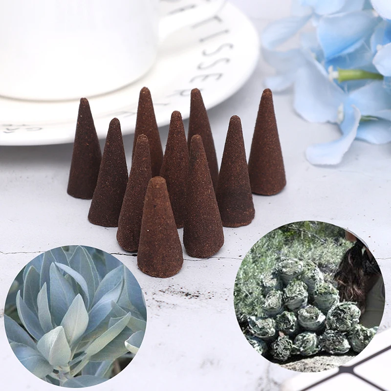 10Pcs/Pack White Sage Sandalwood Aromatika Tower Incense Handmade Natural Cone Fresh Pagoda Incense Sterilizes-animated-img