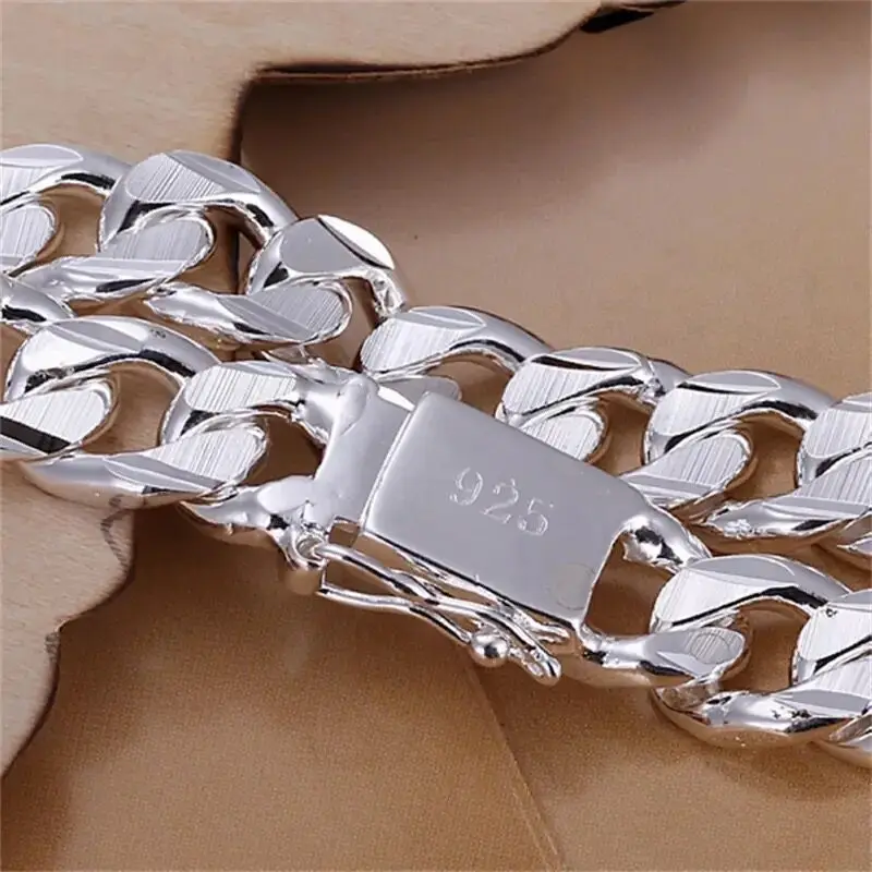 New High-end Women's Mens Fine S925 Sterling Silver Bracelet Fashion Jewelry Gift Men's 10MM Square Beautiful Gem-animated-img