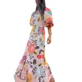 Women Floral Print Maxi Dress Square Neckline Lantern Sleeves Silhouette for Vacation Prom or Party Cotton and Line Long Dresses preview-4