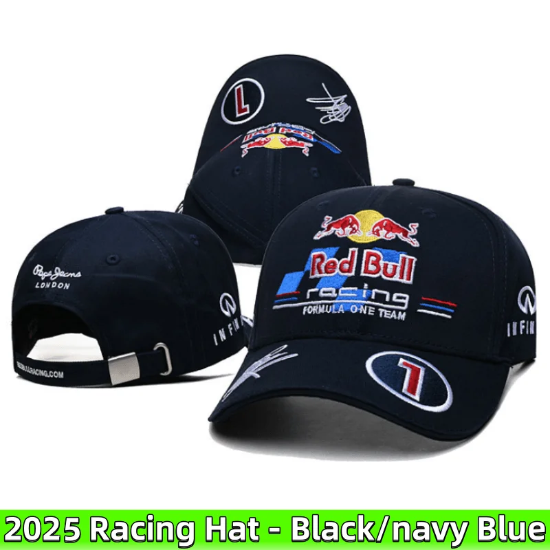 2025 Red Bull Racing Hat Fashion Neutral Embroidered Red Bull Baseball Hat Fashion Outdoor Red Bull Hat/Color: Black - navy blue-animated-img