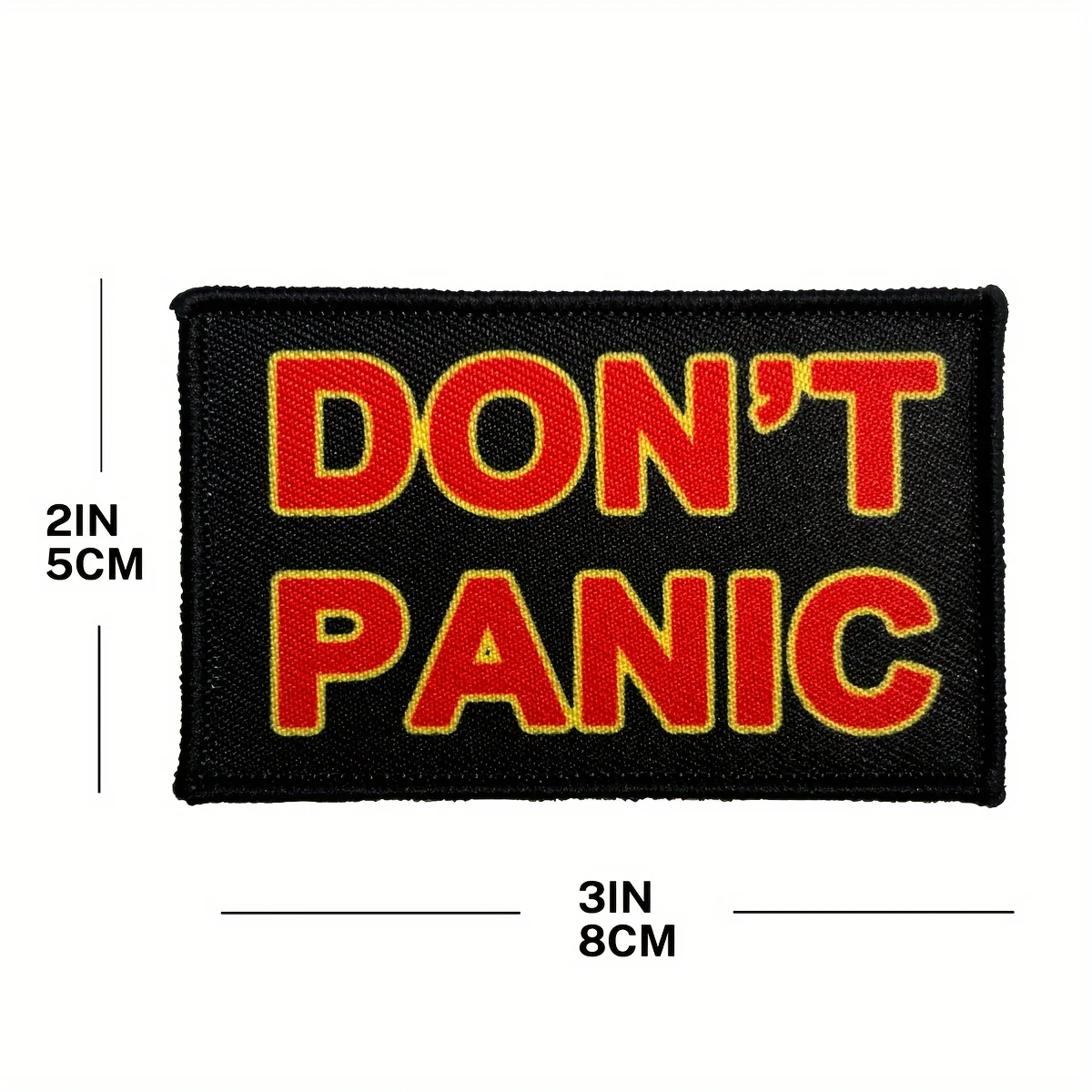 DON'T PANIC  Patch with Hook and Loop Backing, Fabric Applique for Clothing and Accessories, Handcrafted Edge Detailing-animated-img