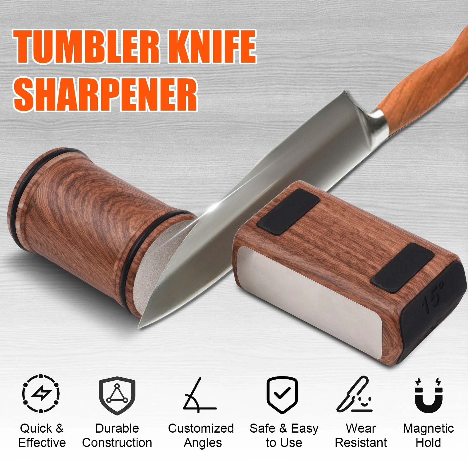 2023 HOT Sell Magnetic Rolling Knife Sharpener Tumbler 15 18 20 21 22  Degree Pentagon Wood DIY Fixed Angle Sharpening Stone