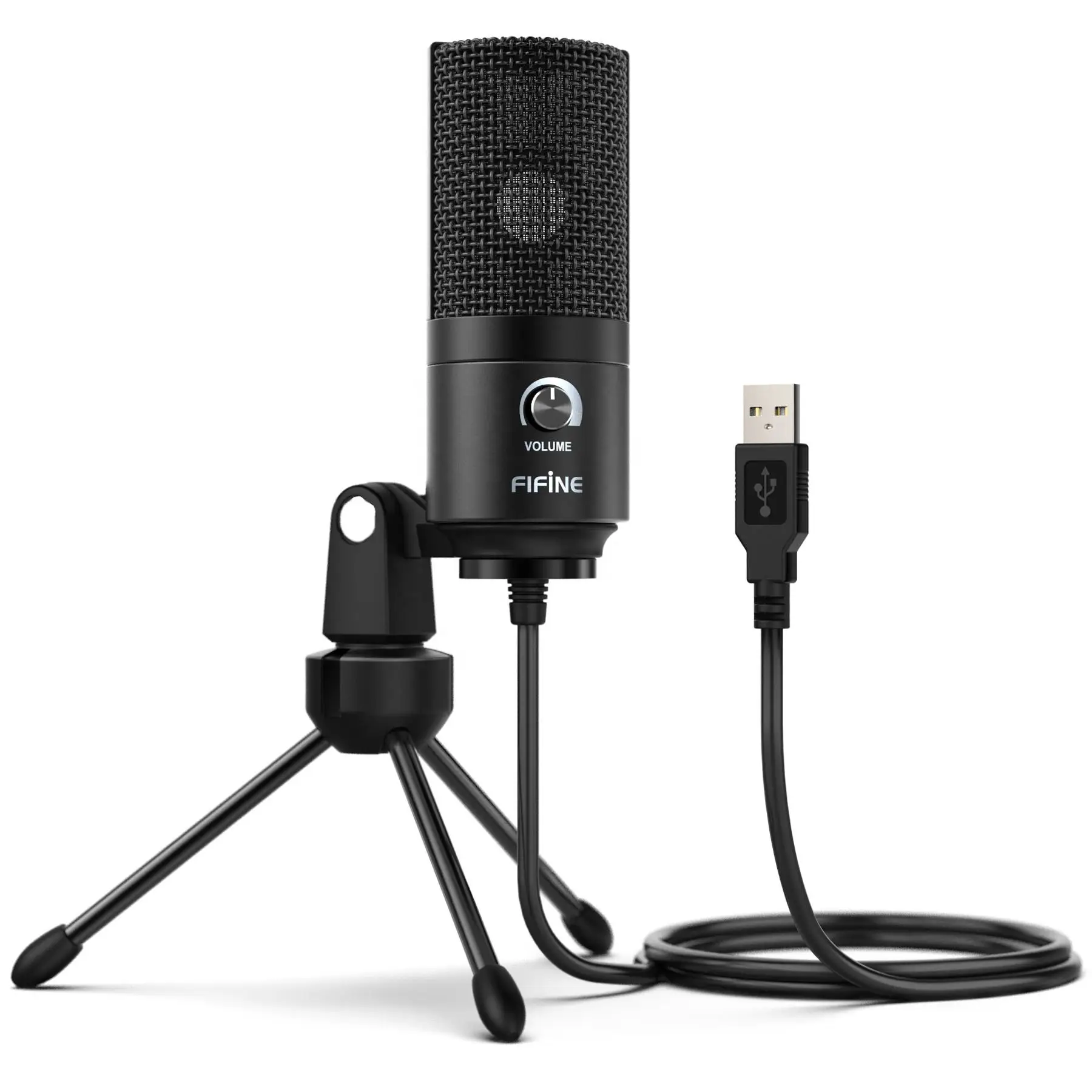 FIFINE USB Condenser Microphone with Gain Knob,Metal Recording Mic for Home Studio,Podcasting,Voice-over,Laptop,Windows -K669-animated-img