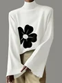 Gymystars 2024 New Spring Fashion Flower Printed High Neck Flared Sleeves Tops Korean Casual White T-Shirts For Women preview-1