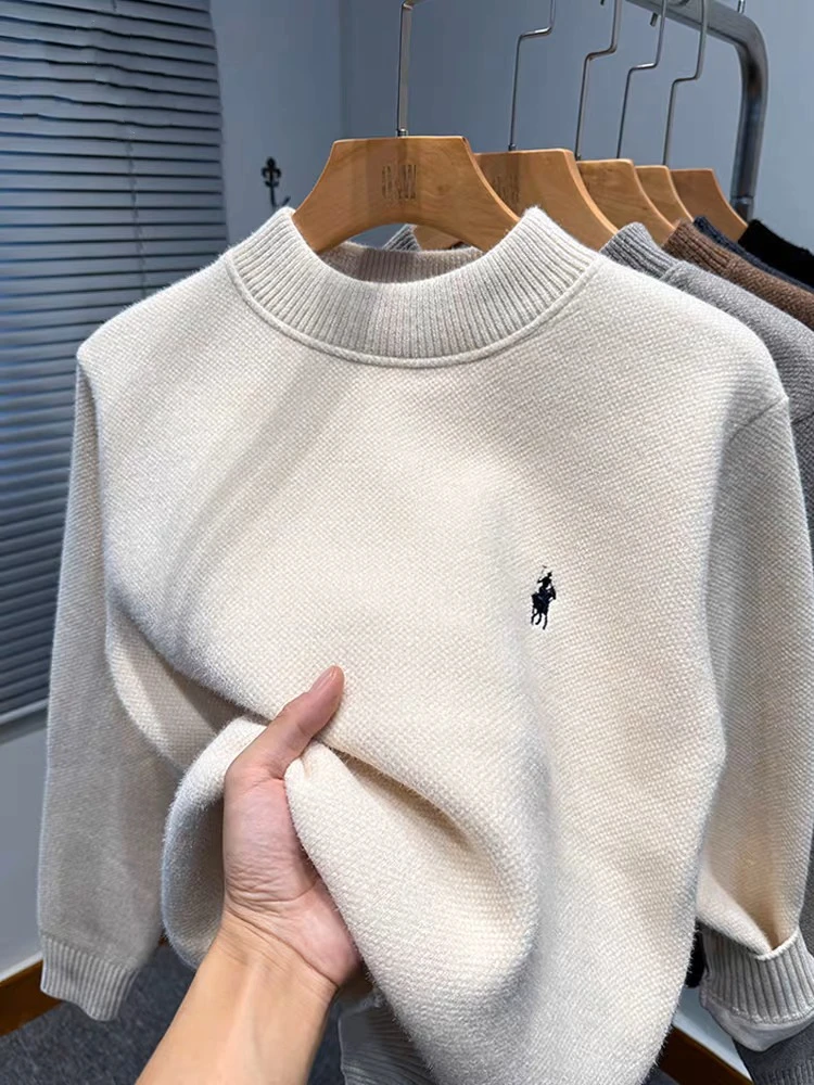 High end luxury brand round neck sweater men's winter trend Paul embroidery designe new plush thick warm casual knitted pullover-animated-img