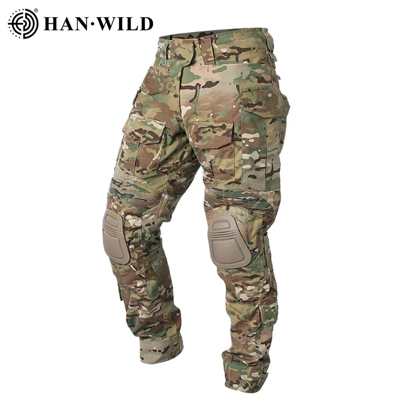 Tactical Cargo Trousers Men Combat Pants with Knee Pads Camping Wear Resistant Airsoft Camo Hiking Softair Climbing Clothes-animated-img