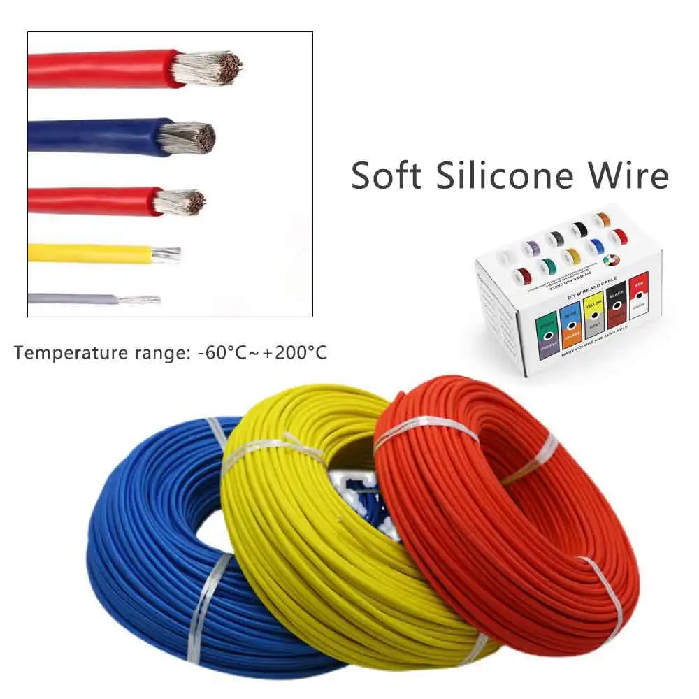 Heat Resistant Soft Silicone Wire 5 Colors in A Box Kit 30/28/26/24/22/20/18AWG Stranded Cable Electrical Flexible Tinned Copper-animated-img