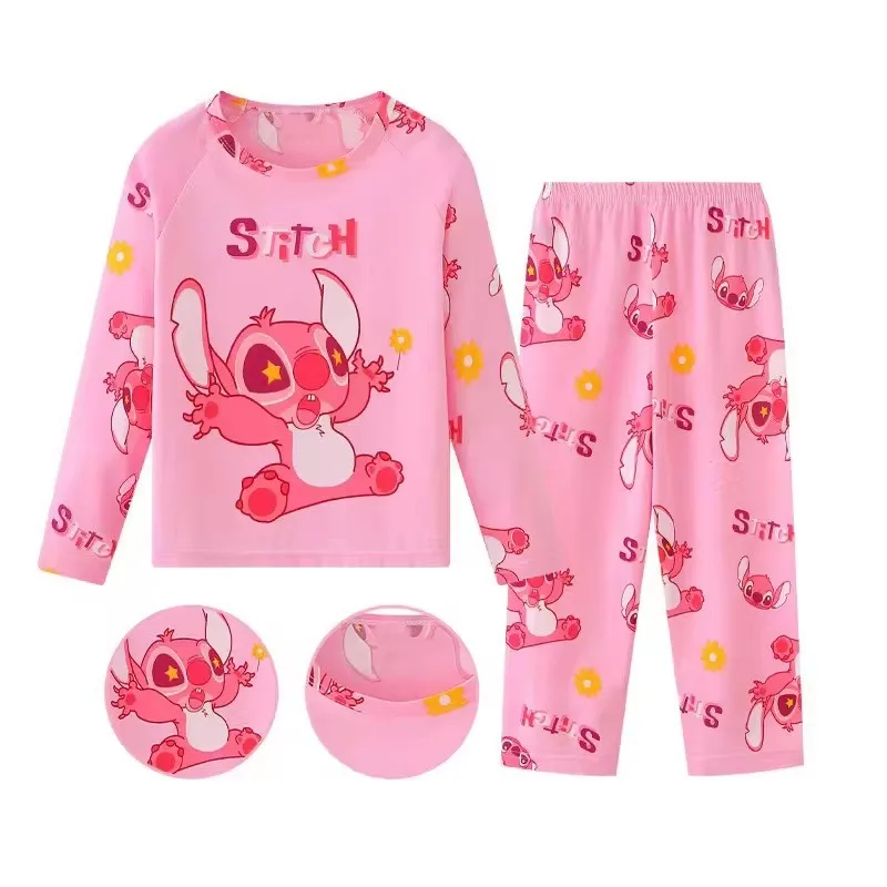 New Autumn Children'S Clothing Sets Stitch Angel Boy Sleepwear Long Sleeved Pants Clothes Kids Pajamas Set Baby Girls Pyjamas-animated-img