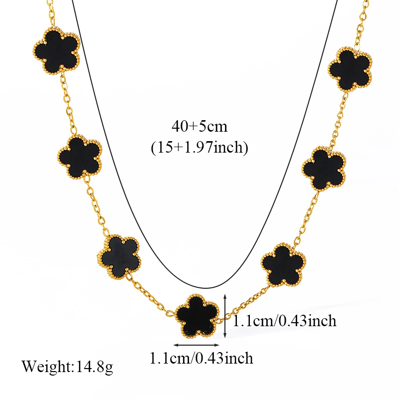 EILIECK 316L Stainless Steel Black Plum Blossom Flowers Necklace For Women Fashion New Party Gift Neck Chain Clover Jewelry-animated-img