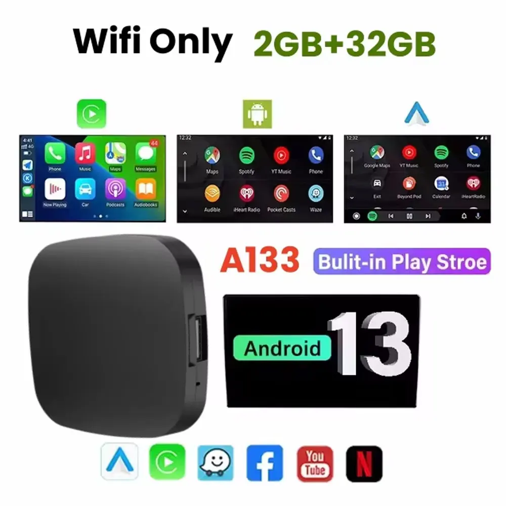 2+32G Ai Box Android 13 Wireless Android Auto & CarPlay Smart Tv Box Support Youtube Netflix Car Accessories intelligent systems-animated-img