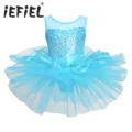 Sequins Kids Children Girls Flower Dancewear Dress Gymnastic Ballet Leotard Tutu Dress Sleeveless Ballerina Fairy Prom Costumes