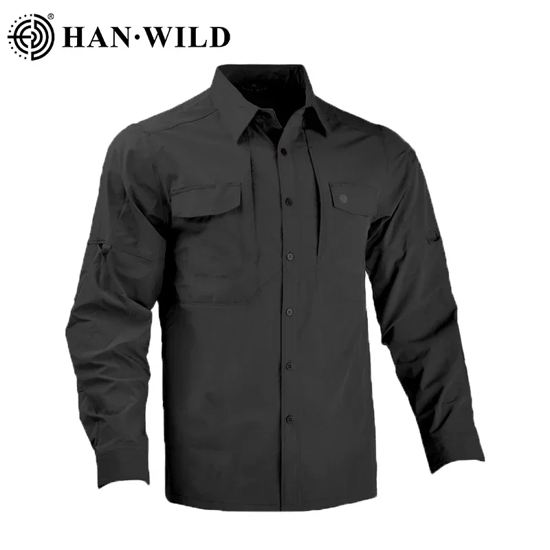 HAN WILD Outdoor Casual Shirt Tactical Shirts for Men Lightweight Quick Drying Hiking Long Sleeve Work Cargo T-Shirt Hunt Shirt-animated-img