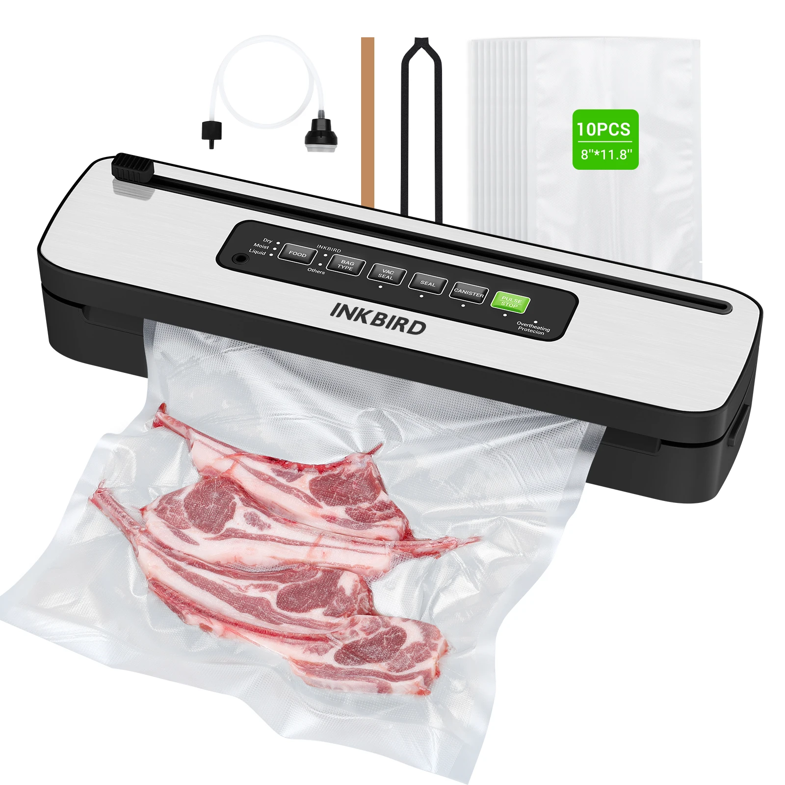 INKBIRD INK-VS05 220V Compact Home Vacuum Sealer Machine with Free Vacuum Bags Household Black Food Vacuum Sealer Canister Modes-animated-img