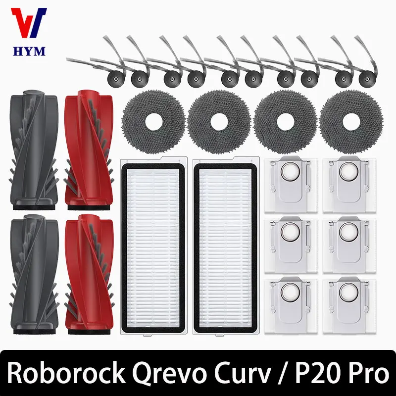 Roborock Qrevo Curv /P20 pro Robot Vacuum Cleaner Accessories Main Roller Side Brush Hepa Filter Mop Dust Bag Parts Replacement-animated-img