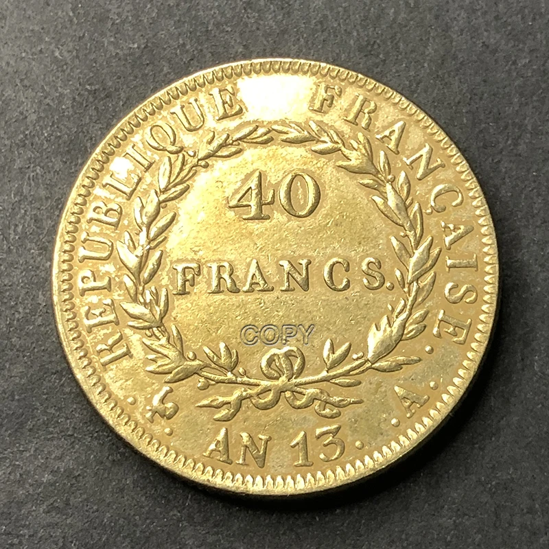 European Replica Commemorative Coin Collection, France AN13, Napoleon 40 francs, Antique Gold, Custom Medal, Home Decor Gift preview-3