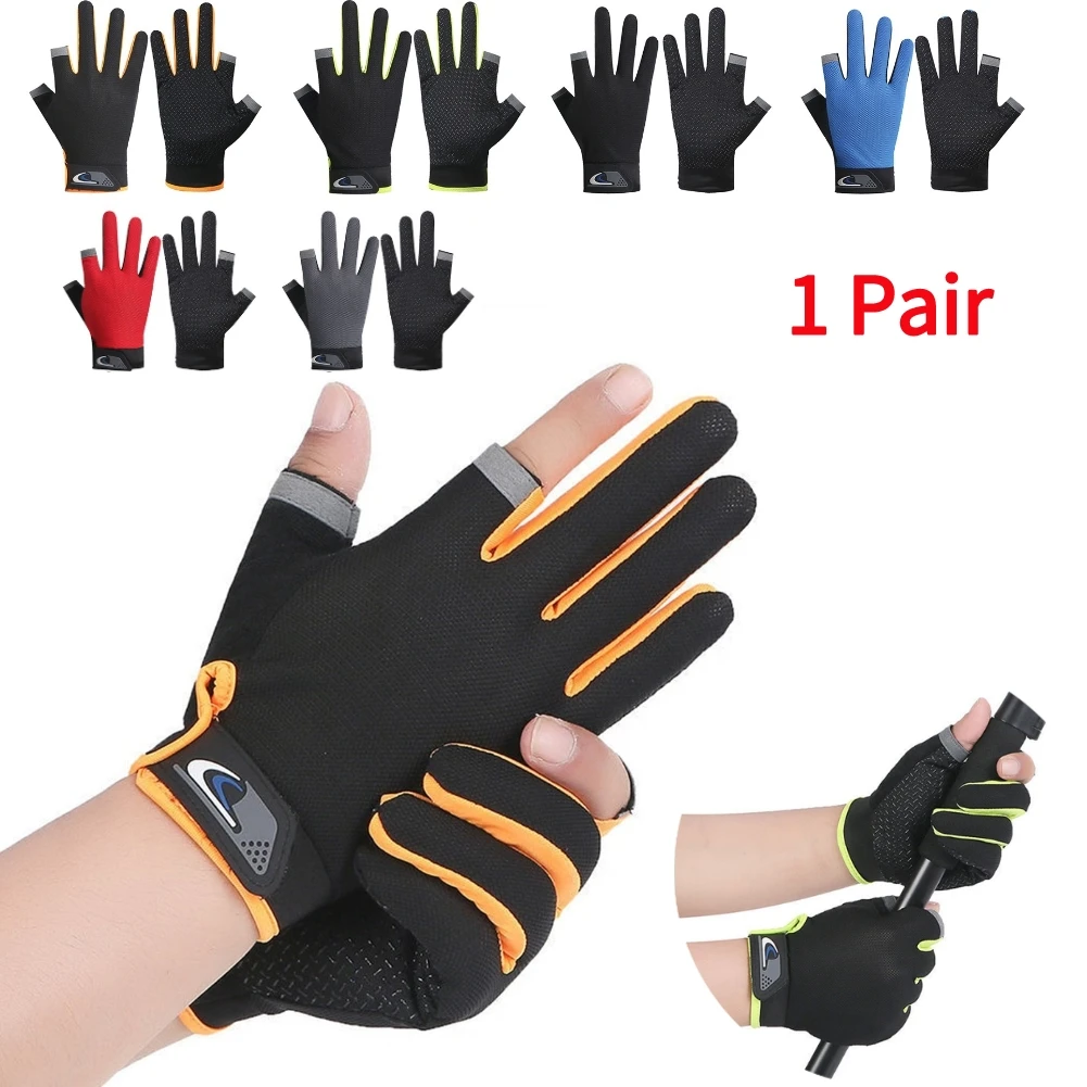 1 Pair Protective Fishing Gloves 2 Cut Fingers Fingerless Glove Men Women Anti-slip Fishing Wear Pesca Fitness Cycling Glove-animated-img