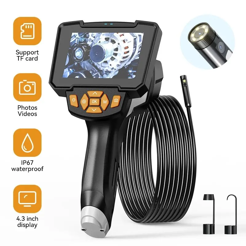 Industrial Endoscope Single Lens Inspection Camera 1080P HD Borescope  4.3-inch Screen 360° Adjustable Lens 8.5mm Cable with 32G Memory Card