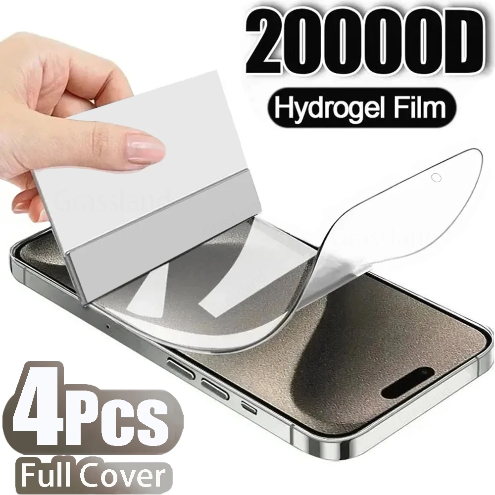 20000D 4Pcs Hydrogel Film For iPhone 15 14 11 12 13 Pro Max Full Cover Screen Protector For iPhone X XR XS MAX 7 8Plus Not Glass-animated-img