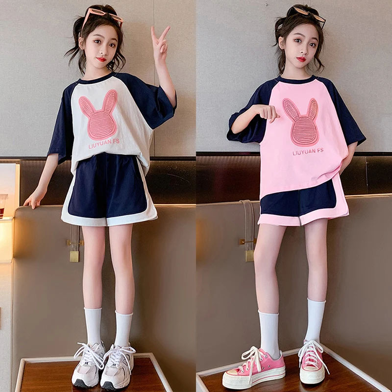 Summer Teen Girls Clothing Sets Child New Fashion Princess Tops + Shorts 2Pcs Outfits Kids Tracksuit 5 6 7 8 9 10 11 12 13 Years-animated-img