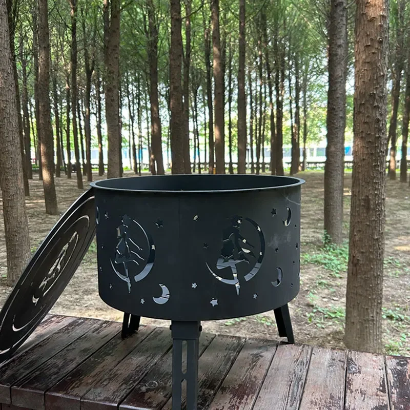 Simple Iron Fire Pit for Terrace Outdoor Heater Cage Stove Winter Wood Stove Round Outdoor Camping Barbecue Charcoal Braziers-animated-img