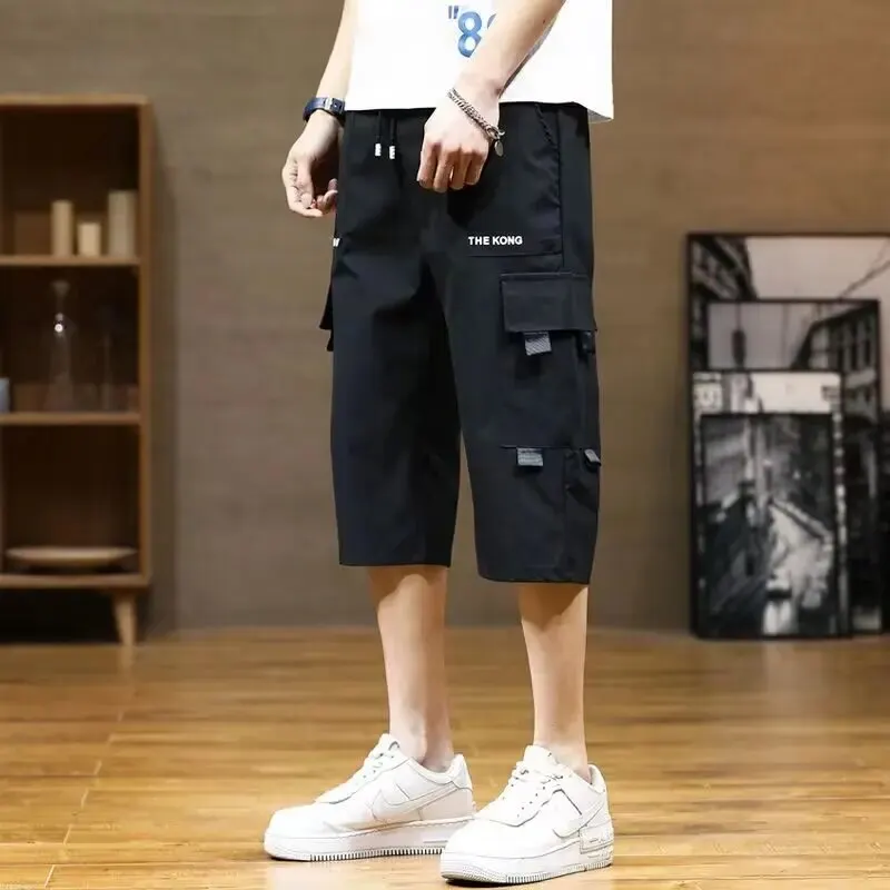 Summer Men's New 2024 Fashion Loose Ice Thin Quick-Drying Seven-Minute Pants Multi-Pocket Breathable Sports Casual Work Shorts-animated-img